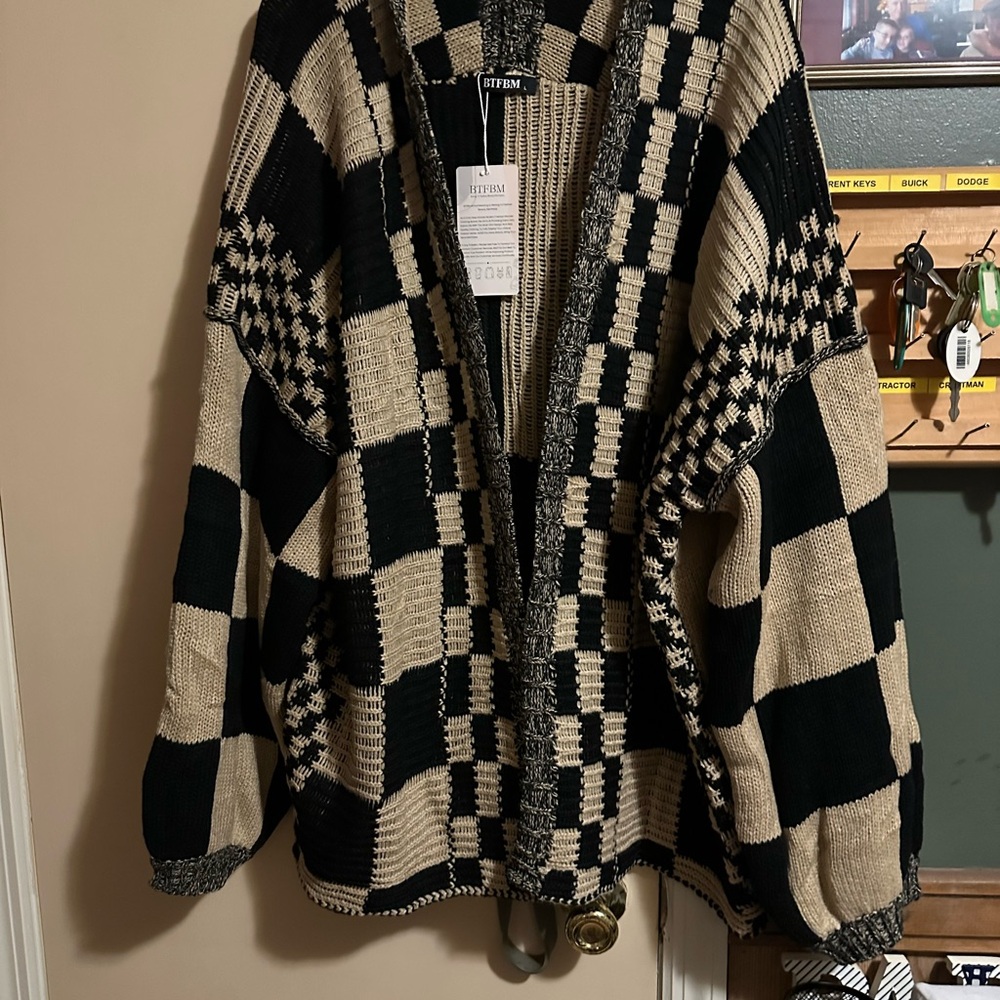Amazon Black and Beige Checkered Cardigan